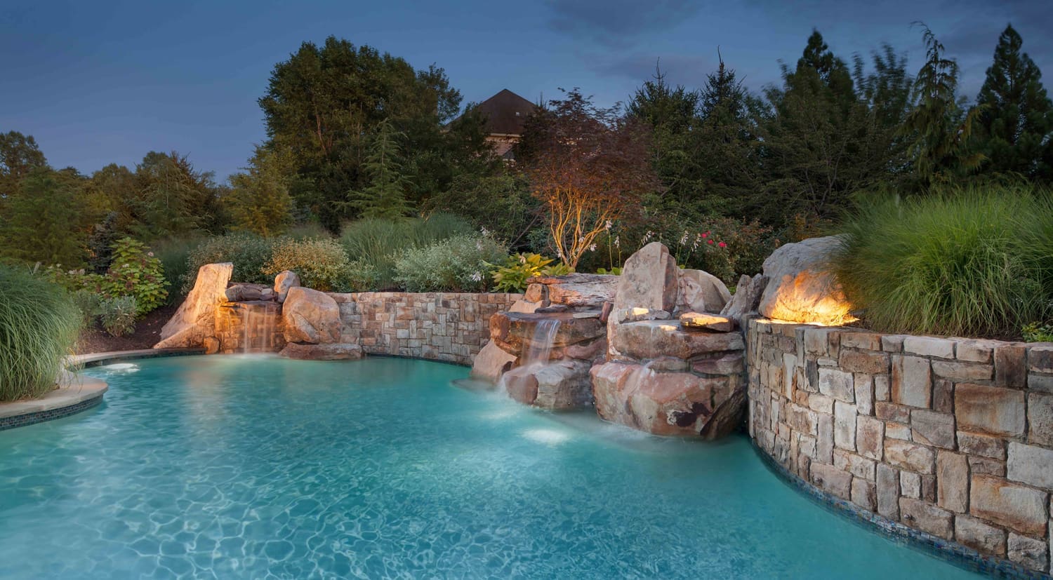 landscape design for swimming pool with waterfalls potomac md