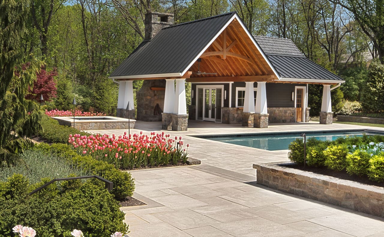 pool house with stone fireplace Oakton VA