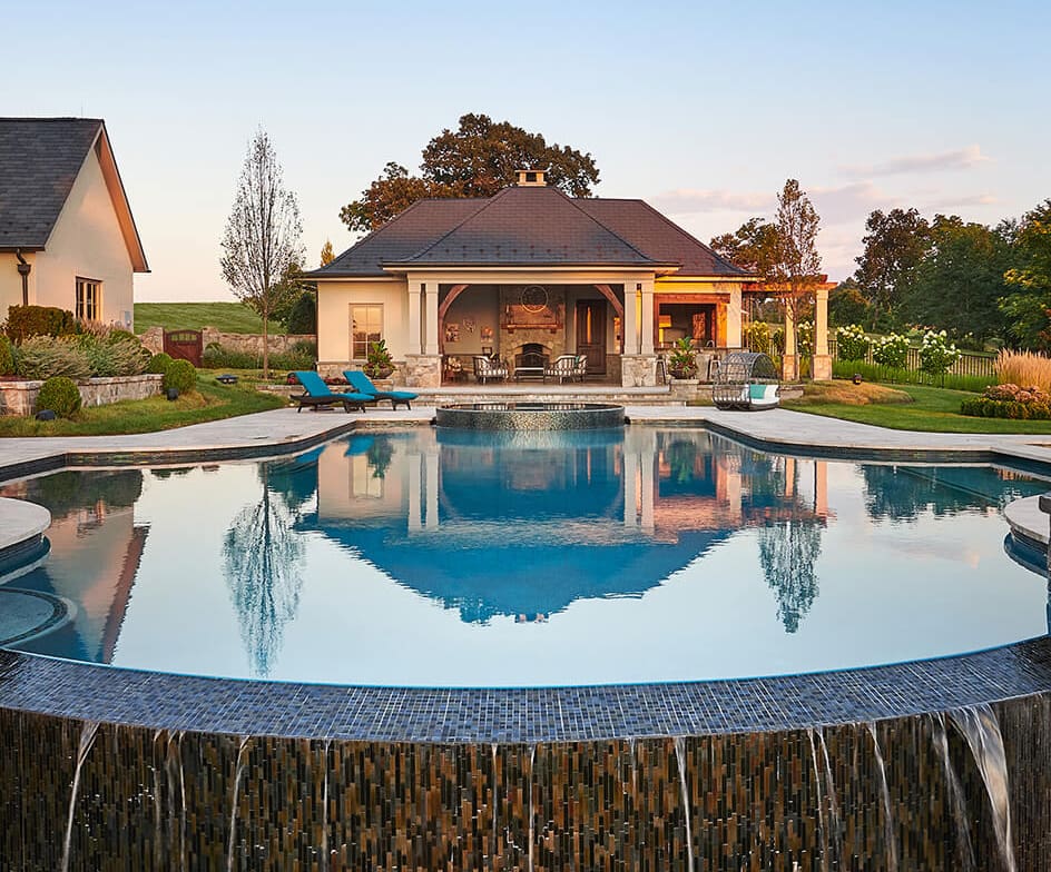 swimming pool environment with pool house