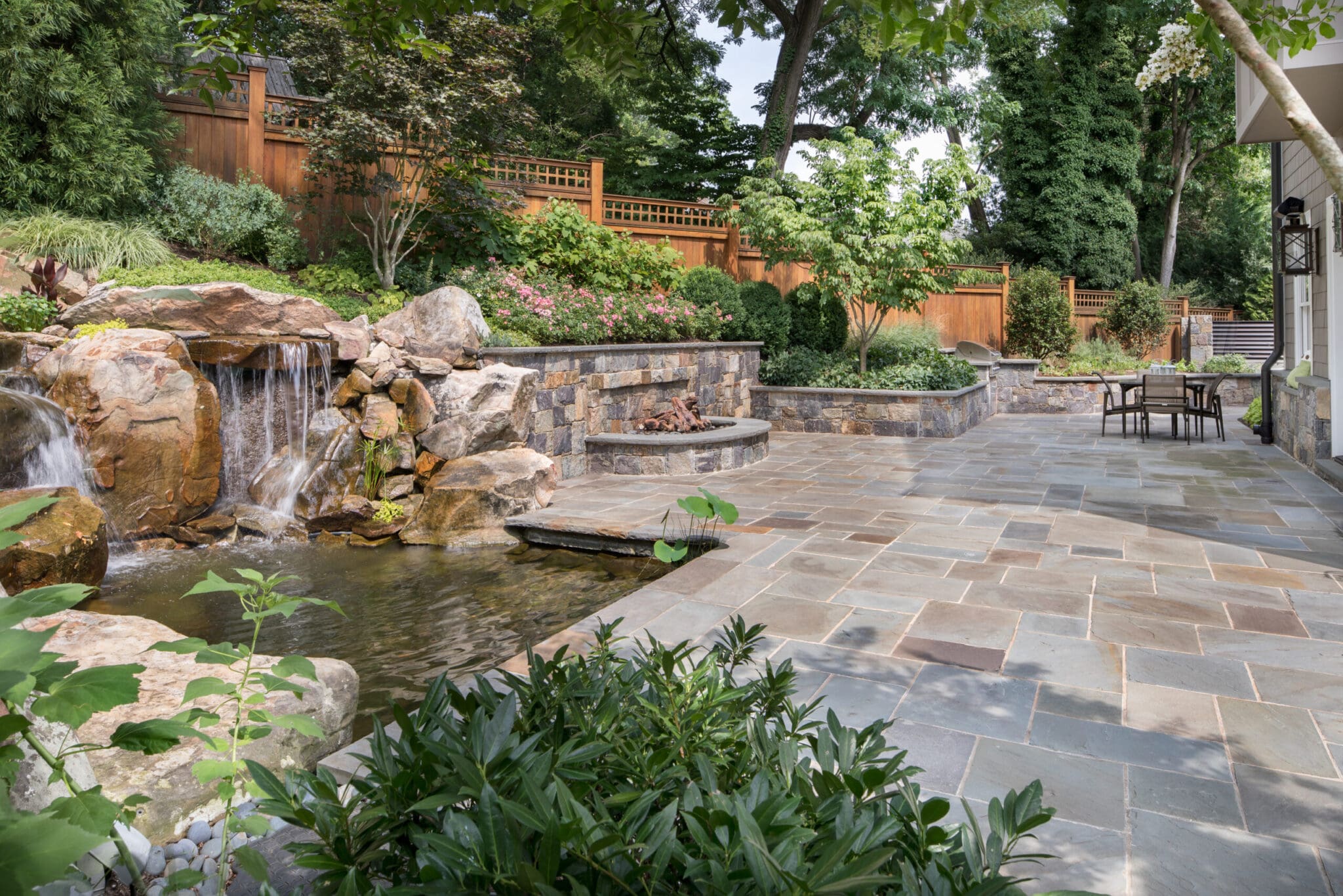backyard water feature with waterfall