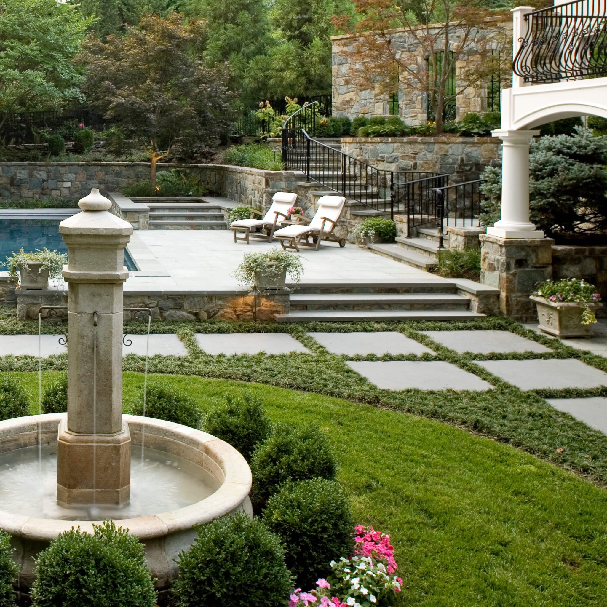 backyard water feature-Roman fountain with four spouts