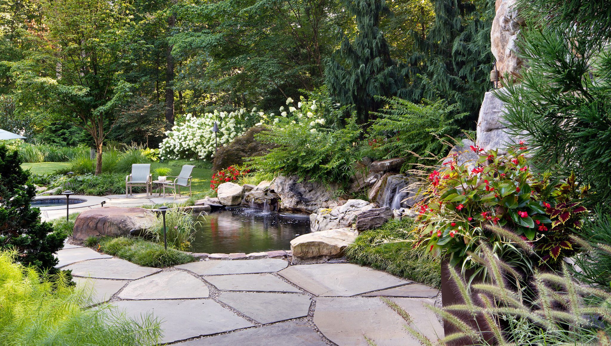 koi pond and patio landscaping